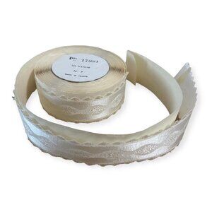 French Vintage Floral Ribbon, White floral,  1.25”  wide, 1 roll